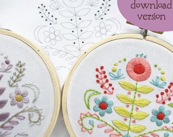 PDF Download Folk Art Flowers, Learn Hand Embroidery pattern, floral design, perfect for beginners