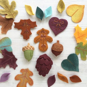 Felt Leaves Sewing Pattern PDF download, felt plants, garland, wreath, fall autumn acorn pine cone image 3