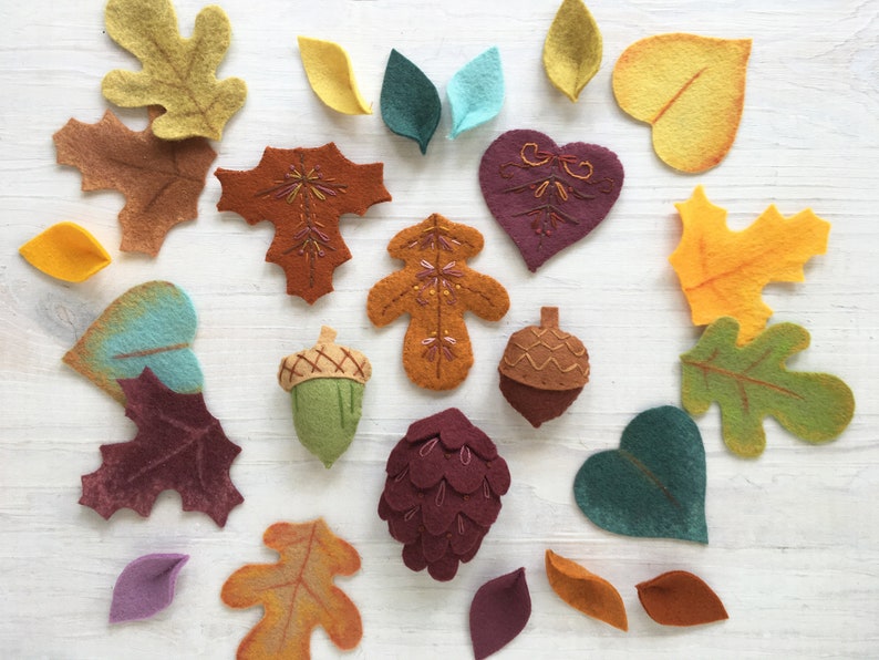 Felt Leaves Sewing Pattern PDF download, felt plants, garland, wreath, fall autumn acorn pine cone image 3