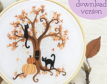 PDF download Halloween Tree Hand Embroidery pattern, Halloween DIY Decoration