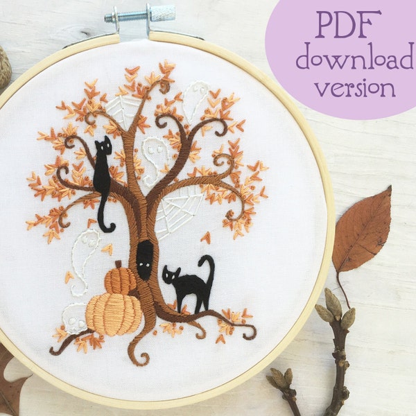 PDF download Halloween Baum Handstickmuster, Halloween DIY Dekoration