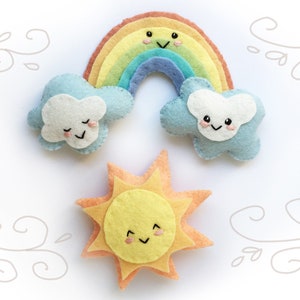 Rainbow, Sun and Clouds PDF Plush Sewing Pattern, SVG file for mini felt toys, baby mobile image 3