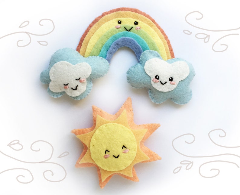 Rainbow, Sun and Clouds PDF Plush Sewing Pattern, SVG file for mini felt toys, baby mobile image 3