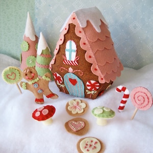 Candy Land Lane Plush Sewing Pattern PDF Download, Gingerbread House SVG, Fairy House, Felt Christmas Food Ornaments, Holiday Decor, image 4