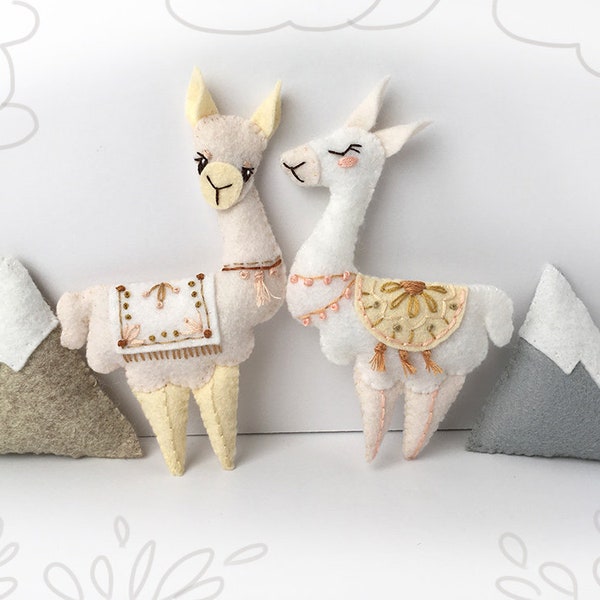 Llama Plush Felt Animals Sewing pattern for felt ornaments or baby mobile, PDF Download, alpaca Mountain baby shower gift, adventure nursery
