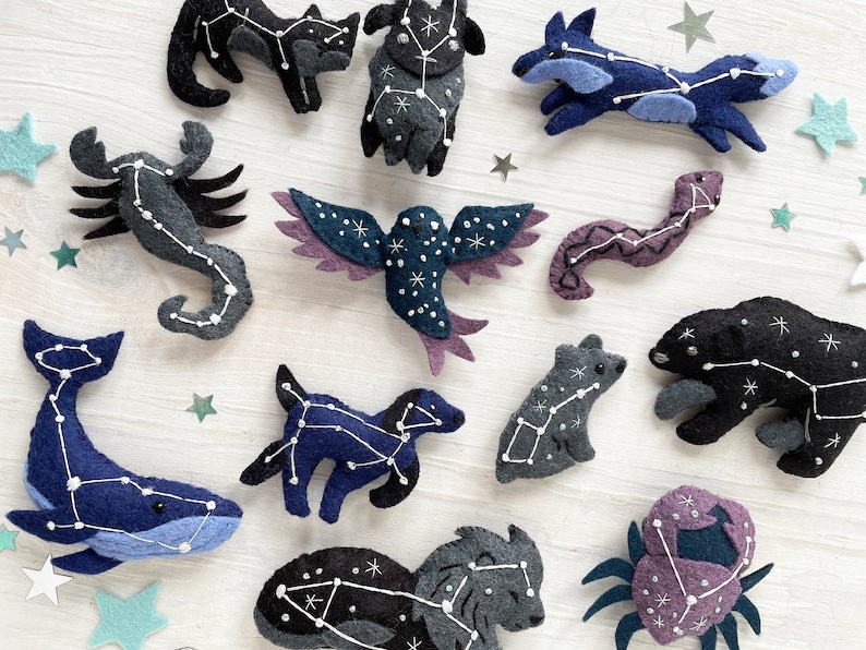 12 Constellation Animals Sewing Pattern PDF download, Celestial Zodiac decor plush, SVG file, Cosmic Owl, Whale, Big Bear, Little Bear image 2