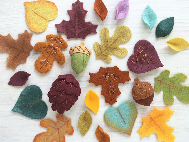 Felt Leaves Sewing Pattern PDF download, felt plants, garland, wreath, fall autumn acorn pine cone image 5