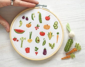 Tiny Fruits and Veggies Hand Embroidery Pattern PDF Download, Embroidery Hoop Art, garden, food designs