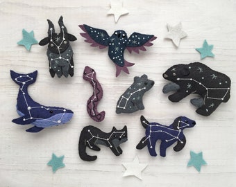 All 8 Constellation Animals Sewing Pattern PDF download, Celestial decor plush, SVG file, Cosmic Owl, Whale, Big Bear, Little Bear