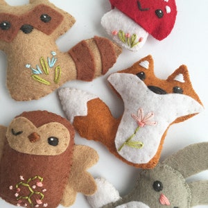 Woodland Creatures Set 1 Felt Plush Animals Sewing Pattern PDF Download, for Baby Mobile or Woodland Nursery Decor, mushroom, fox, owl image 5