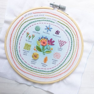 Stitch Sampler Full Kit Beginner Hand Embroidery design, printed Hand Embroidery pattern, DIY Sampler image 8