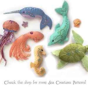 Sea Creatures Sewing pattern for 6 different Felt Animals, PDF, SVG Download, Shark, Whale, Squid image 8
