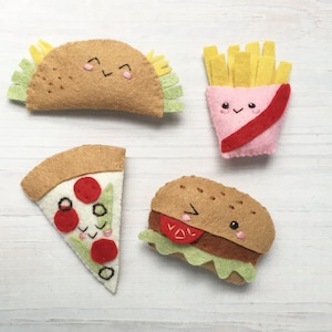 Fast Food Plush Sewing Pattern PDF download, SVG file, felt taco, pizza, burger and fries