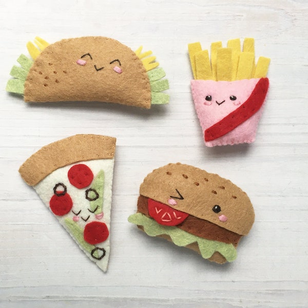 Fast Food Peluche Sewing Pattern PDF télécharger, fichier SVG, taco feutre, pizza, burger et frites