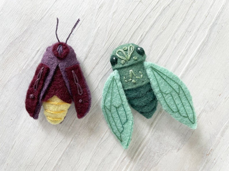 Beautiful Bugs set 2 Sewing Pattern PDF download, felt animals, cicada, praying mantis, firefly image 3