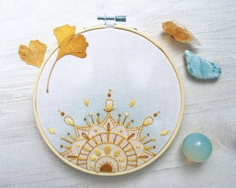 PDF Download Sun Mandala Beginner Hand Embroidery pattern, digital download, Sunrise Modern Embroidery Hoop Art