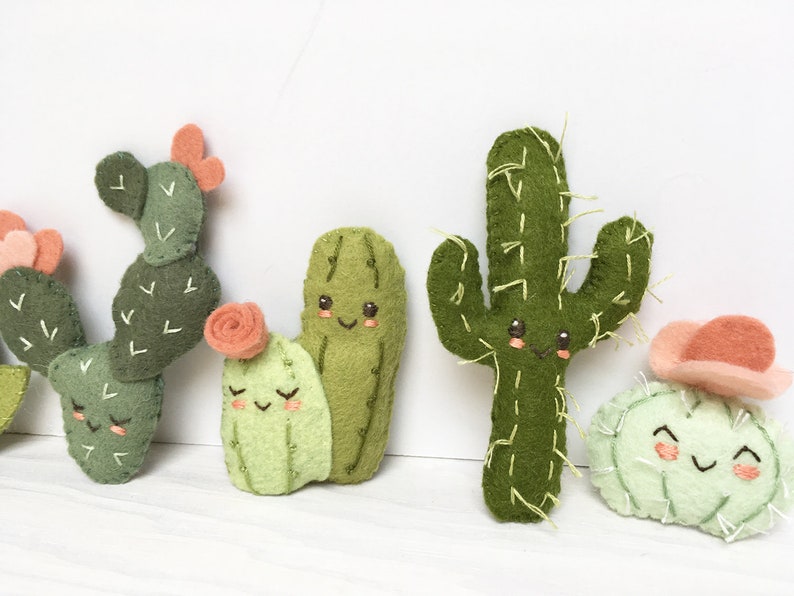 Felt Cactus Friends sewing pattern PDF, SVG digital download Plush mini succulents for Desert Decor, Baby Mobile image 8