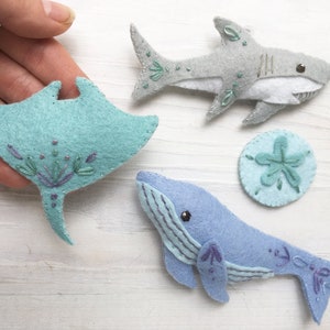 Sea Creatures Sewing pattern for 6 different Felt Animals, PDF, SVG Download, Shark, Whale, Squid image 5