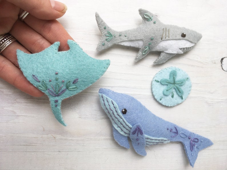 Sea Creatures Sewing pattern for 6 different Felt Animals, PDF, SVG Download, Shark, Whale, Squid image 5