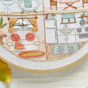 Little House Beginner Embroidery sampler, printed fabric Hand Embroidery Hoop Art Design, DIY image 6