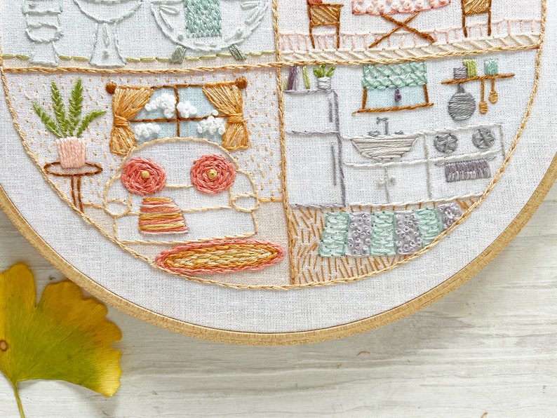 Little House Beginner Embroidery sampler, printed fabric Hand Embroidery Hoop Art Design, DIY image 6
