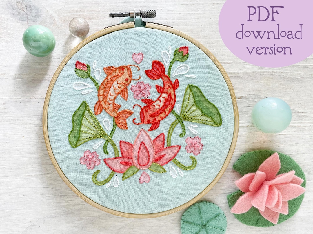 PDF Download Pattern Koi and Lotus Hand Embroidery Design - Etsy