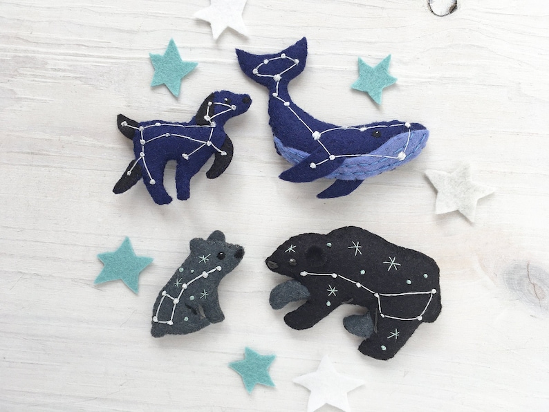 12 Constellation Animals Sewing Pattern PDF download, Celestial Zodiac decor plush, SVG file, Cosmic Owl, Whale, Big Bear, Little Bear image 3