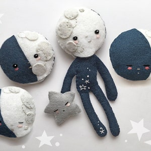 Celestial Plush Sewing Pattern for Felt Doll Moon Child and Starbaby moon phases, soft toy, PDF Download, SVG file