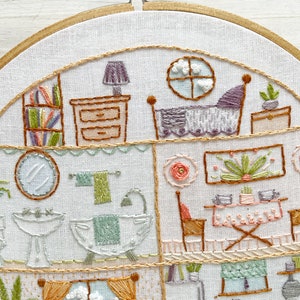 Little House Beginner Embroidery sampler, printed fabric Hand Embroidery Hoop Art Design, DIY image 7