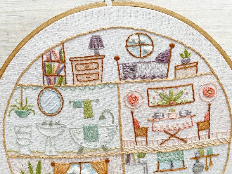 Little House Beginner Embroidery sampler, printed fabric Hand Embroidery Hoop Art Design, DIY image 7