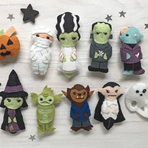 Movie Monsters Halloween DIY Plush Sewing Pattern PDF download, SVG file, Frankenstein, Vampire, Werewolf, Zombie