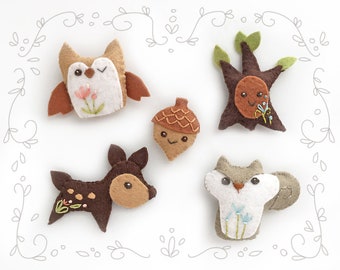 Woodland Creatures Plush sewing pattern Set 2, PDF Download, SVG file, Felt Animals for Baby Mobile, Finger Puppets, Felt Ornaments