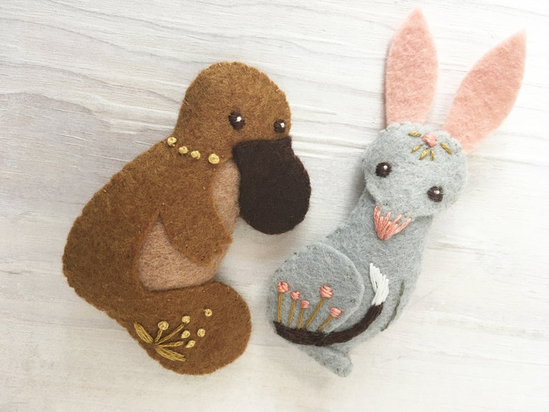 Australian Felt Animals Plush Sewing Pattern digital download, Kangaroo, Koala, Bilby, Platypus image 6