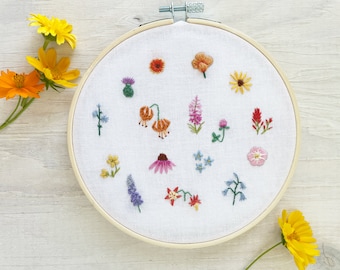 Tiny Wildflowers Hand Embroidery Pattern PDF Download, Mini Embroidery Hoop Art