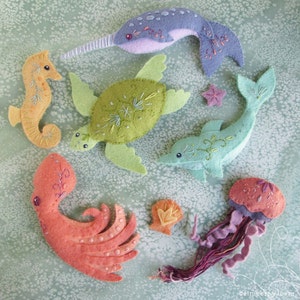 Sea Creatures Set 2 Felt Animals Sewing Pattern, PDF Download, SVG plush pattern for Dolphin, Sea Turtle, Seahorse image 8