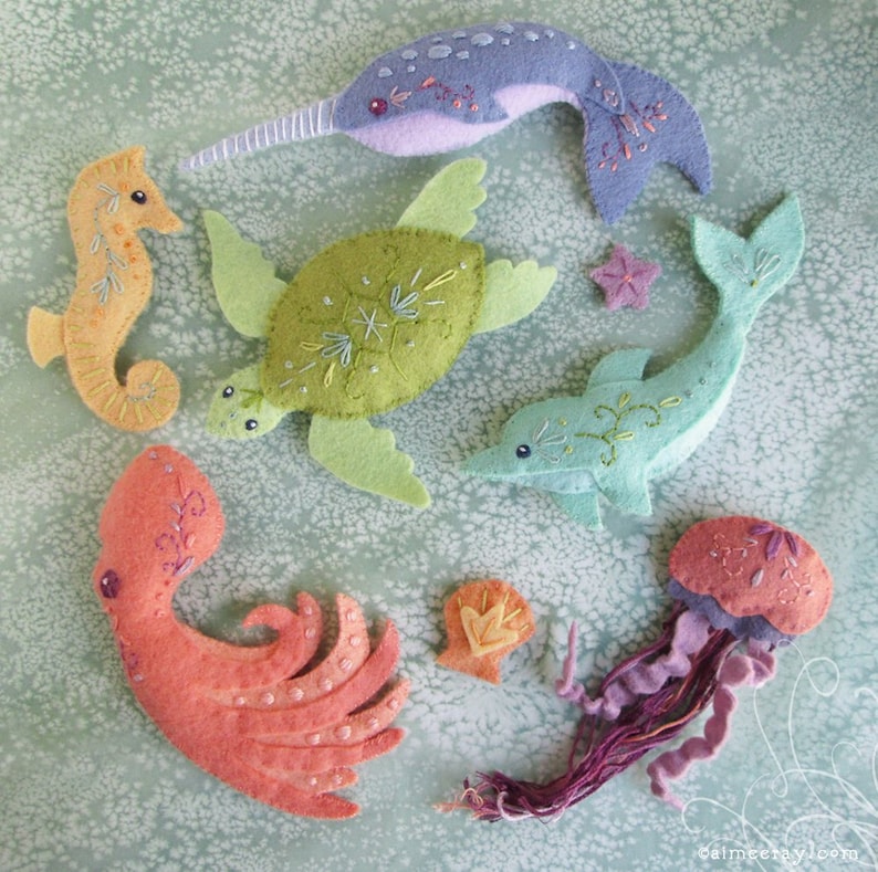 Sea Creatures Set 2 Felt Animals Sewing Pattern, PDF Download, SVG plush pattern for Dolphin, Sea Turtle, Seahorse image 8