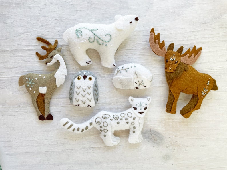 6 Winter Animals Plush ornament Felt Sewing pattern, felt toys, Christmas decor, PDF Download, SVG files for cricut, silhouette image 8