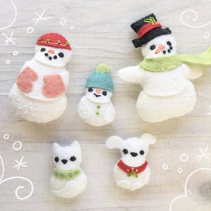 Snowman Family Felt Ornaments Sewing Pattern, Plush PDF Download, Christmas SVG file for Wool Felt Holiday Decorations