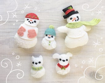 Snowman Family Felt Ornaments Sewing Pattern, Plush PDF Download, Christmas SVG file for Wool Felt Holiday Decorations