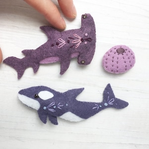 Sea Creatures Sewing pattern for 6 different Felt Animals, PDF, SVG Download, Shark, Whale, Squid image 4