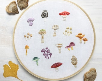 Tiny Mushrooms Hand Embroidery Pattern PDF Download, Embroidery Hoop Art