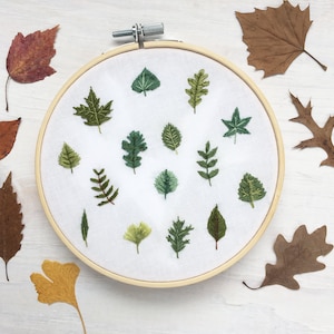 Tiny Leaves Hand Embroidery Pattern PDF Download, Embroidery Hoop Art, leaf design, nature lover