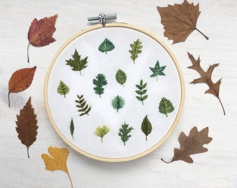 Tiny Leaves Hand Embroidery Pattern PDF Download, Embroidery Hoop Art, leaf design, nature lover