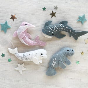 Felt Giant Swimmers Sea Creatures PDF pattern download, Plush Sewing Pattern, whale, dolphin