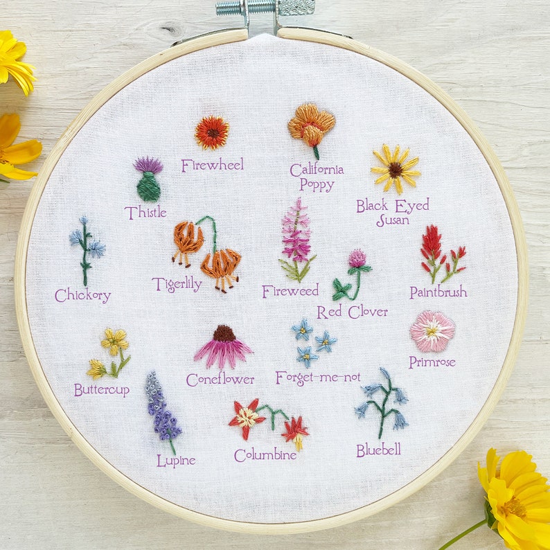 Tiny Wildflowers Hand Embroidery Pattern PDF Download, Mini Embroidery Hoop Art image 4