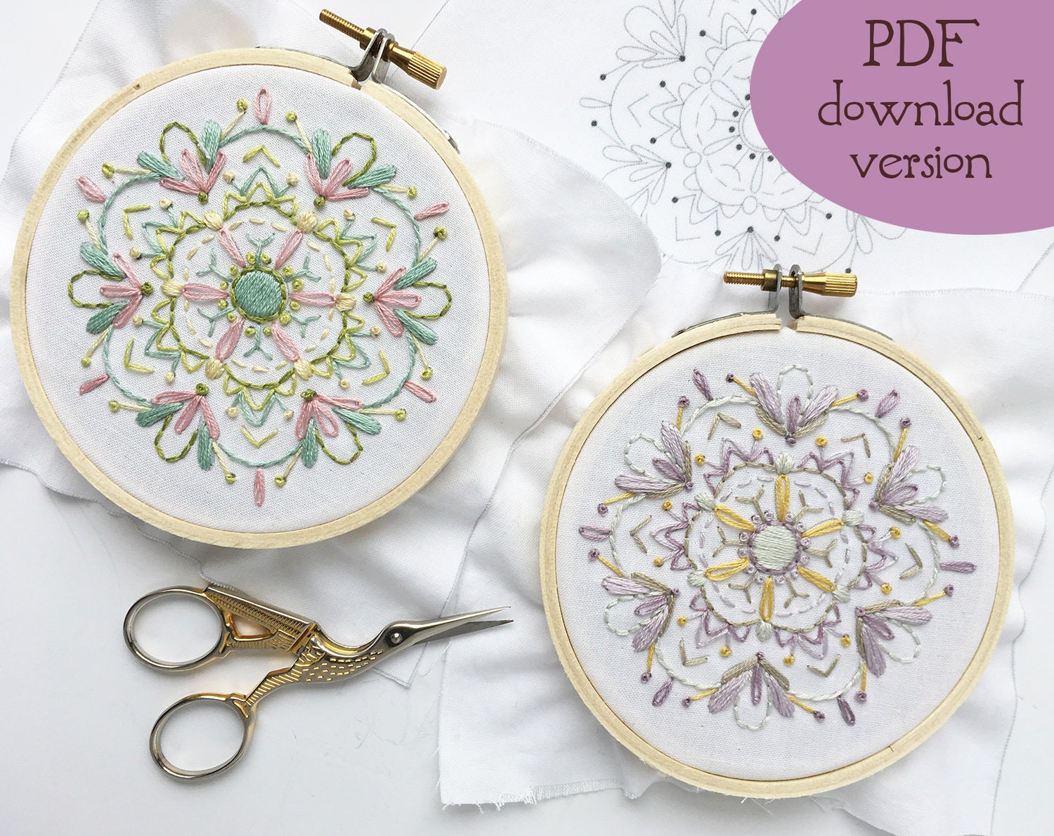 Poppys PDF Pattern Hoop Art Design Embroidery Boho Hand Embroidery Flowers Mandala Embroidery Pattern Home Decor Digital Download