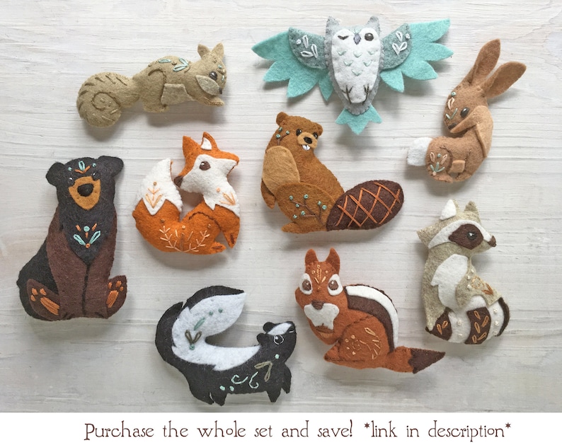 Bear, Skunk, Beaver felt animals sewing pattern PDF for Plush Woodland Creatures, digital download image 8