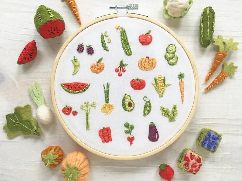 PDF Télécharger Tiny Sweets and Veggies Hand Embroidery 2 Pattern set, Embroidery Hoop Art, dessert, designs alimentaires image 5