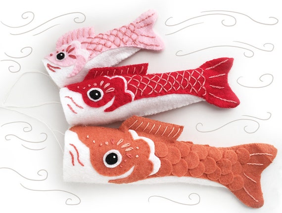 Koinobori Fish Flag Plush Sewing Pattern, Party Decorations, Felt