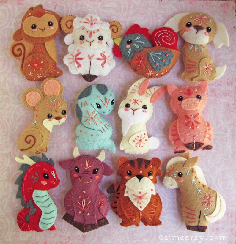 All 12 Chinese Zodiac felt animals Plush Sewing Patterns PDF Etsy